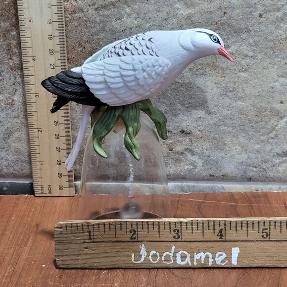 Seagull Bird Figurine on Crystal Glass Bell Silver Tone Chain Glass Ball - Picture 8 of 9